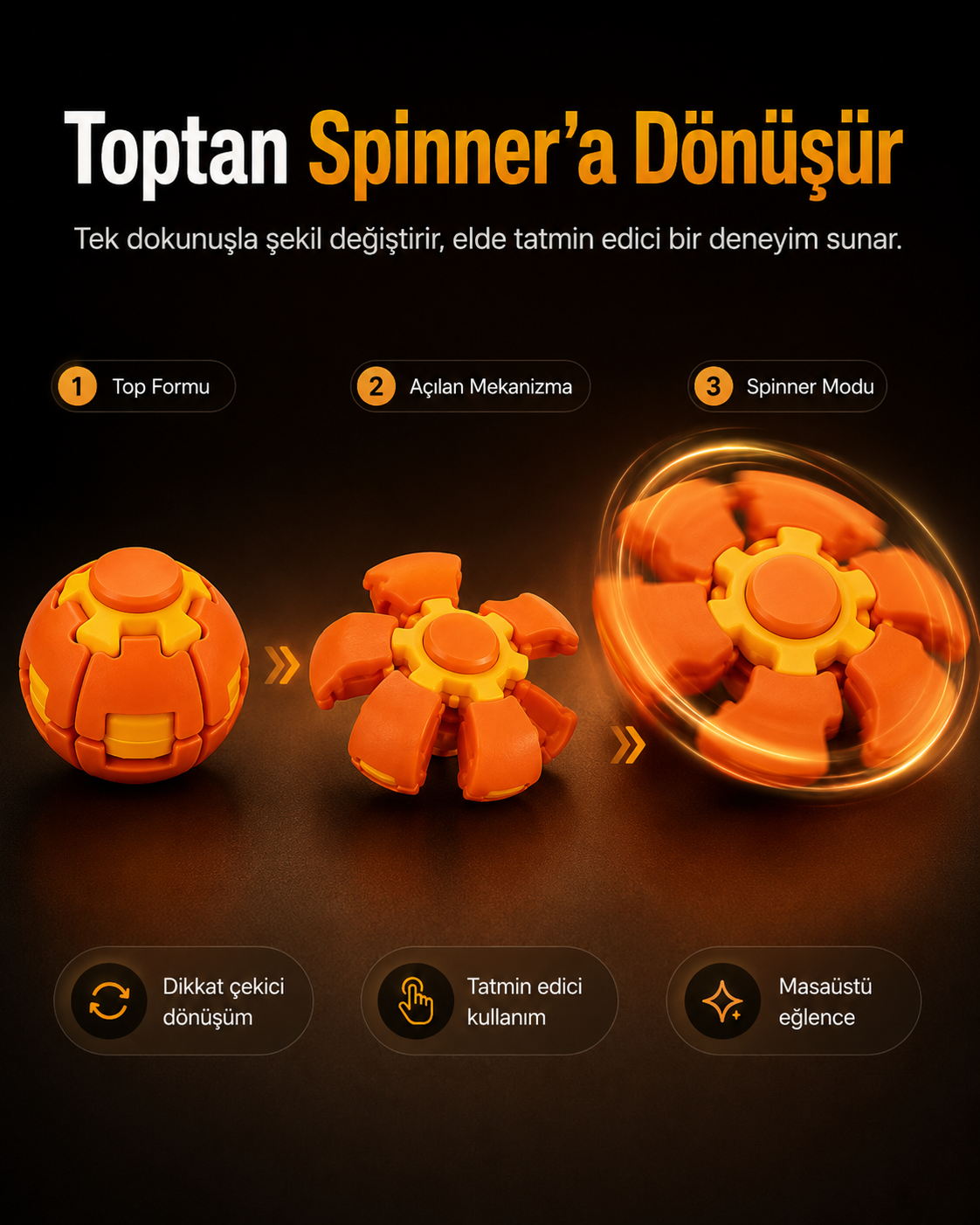 PressSpin X | 3D Fidget Spinner | Stres Giderici Avuç İçi Oyuncak Spin Fidget Ball