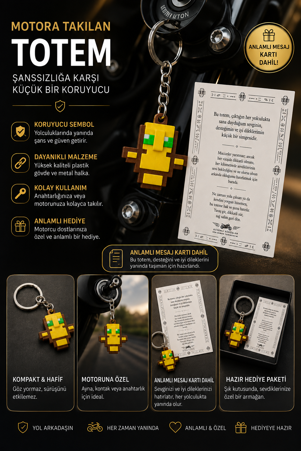 Guardian Totem | Ölümsüzlük Totemi | Motorcuya Özel Koruyucu Anahtarlık | Anlamlı Hediye Kartı ile