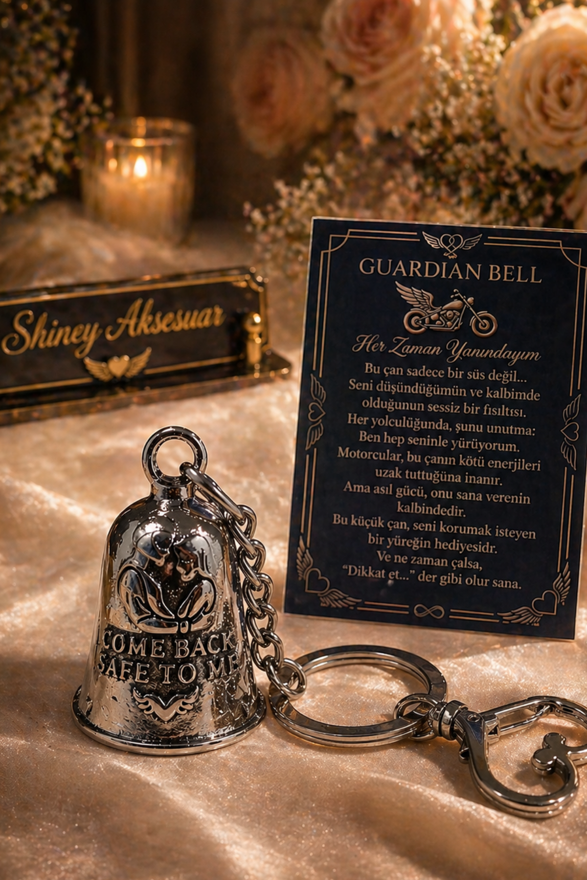 Çelik Anahtarlık Şans Çanı Guardian Bell – "Bana Güvenle Dön" Model Özel Tasarım Koruyucu Luck Bell