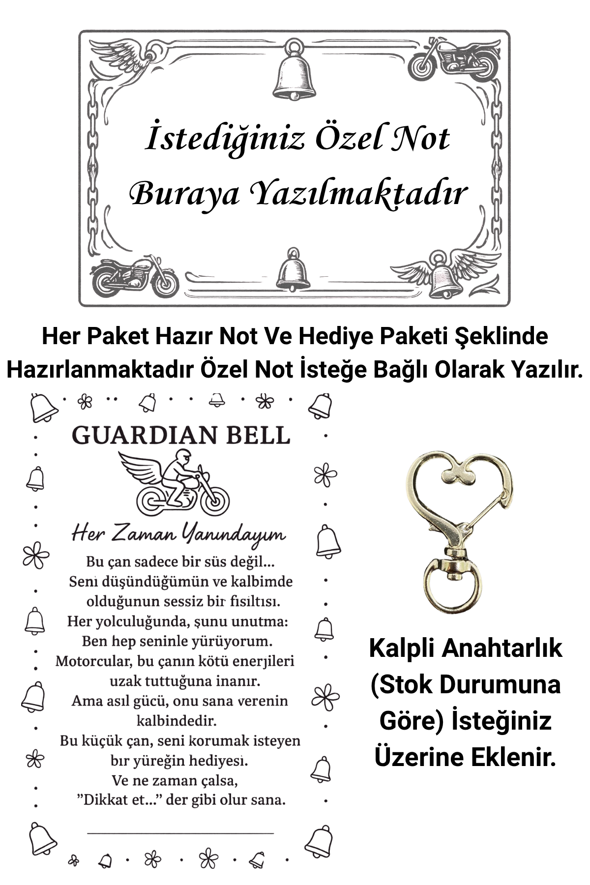 Çelik Anahtarlık Şans Çanı Guardian Bell Koruyucu Melek Model Koruyucu Çelik Motosiklet Luck Bell